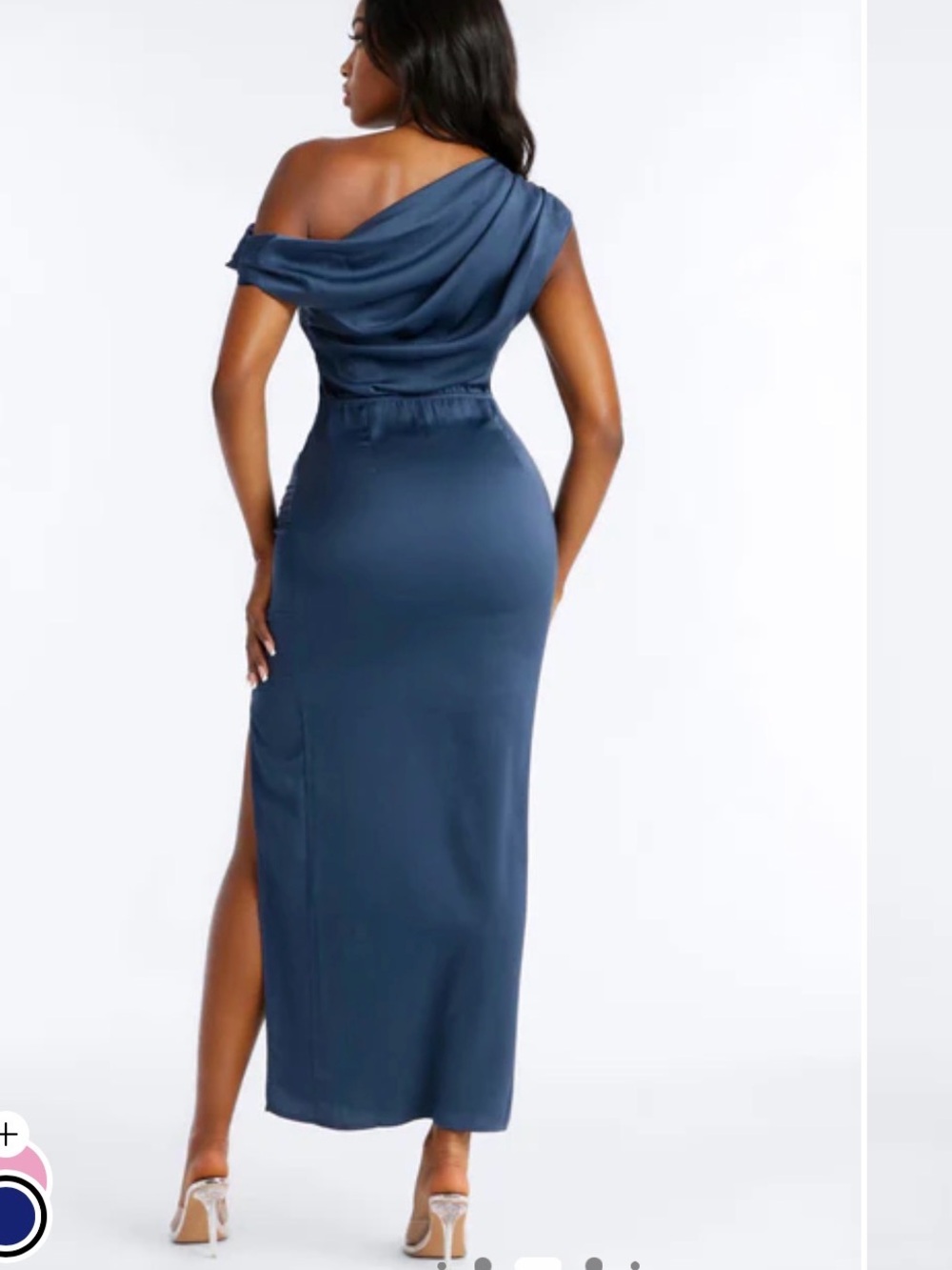 Fashion Nova Midnight Blue Satin One-Shoulder Maxi Skirt